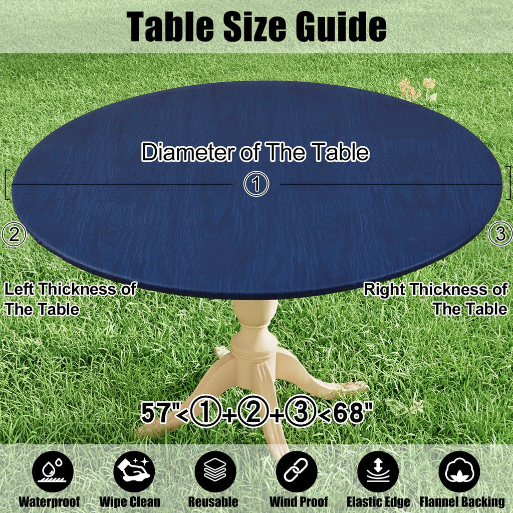 Round Table Cloth, Waterproof Fitted Table Cover for 57"-68" Tables