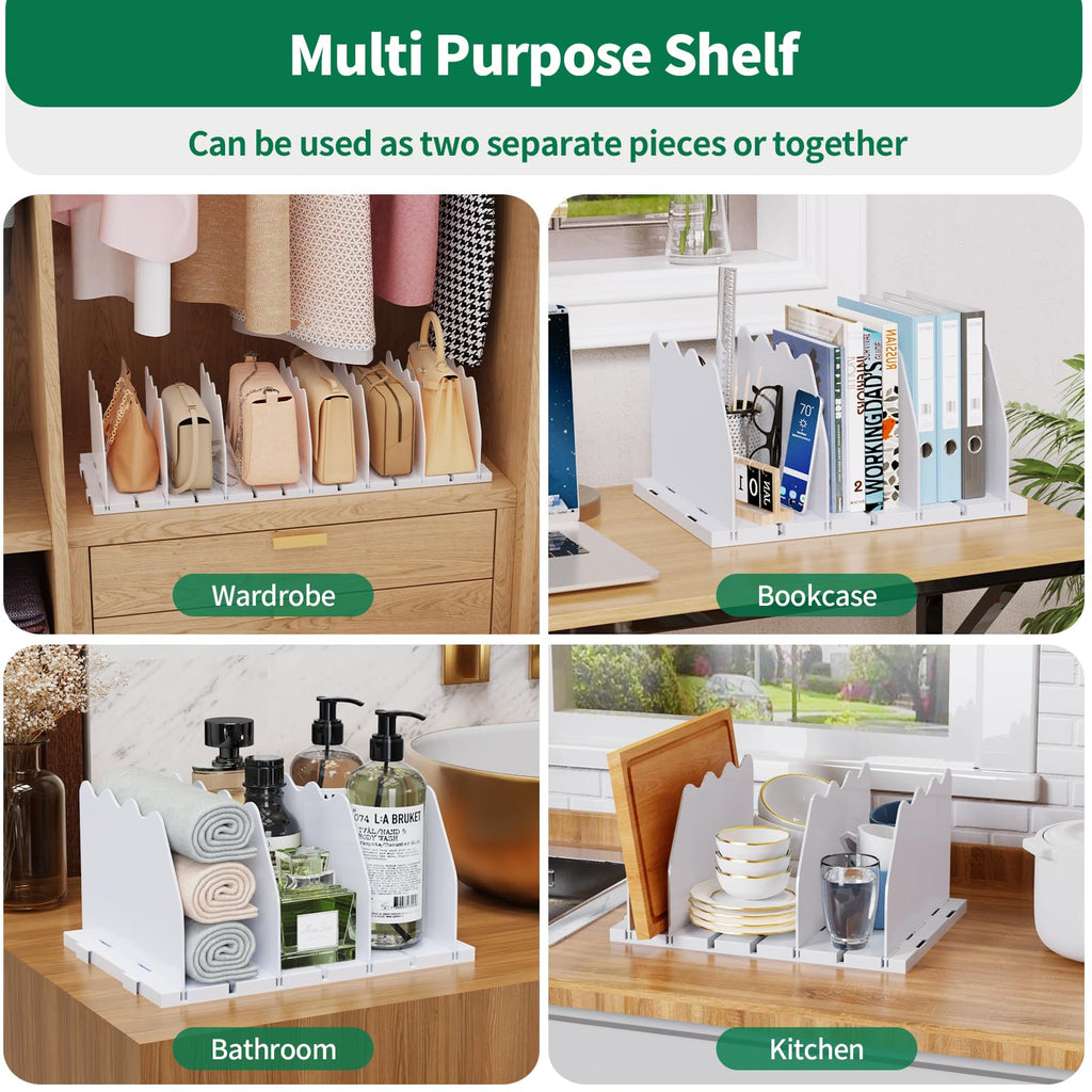 Shelf Divider for Closet, Adjustable Purse Organizers, White