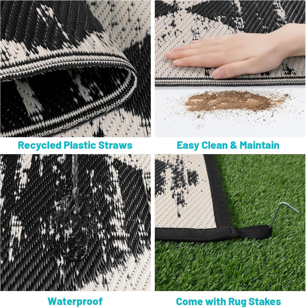 Outdoor Rug Waterproof, Checkered Reversible Plastic Patio Rug