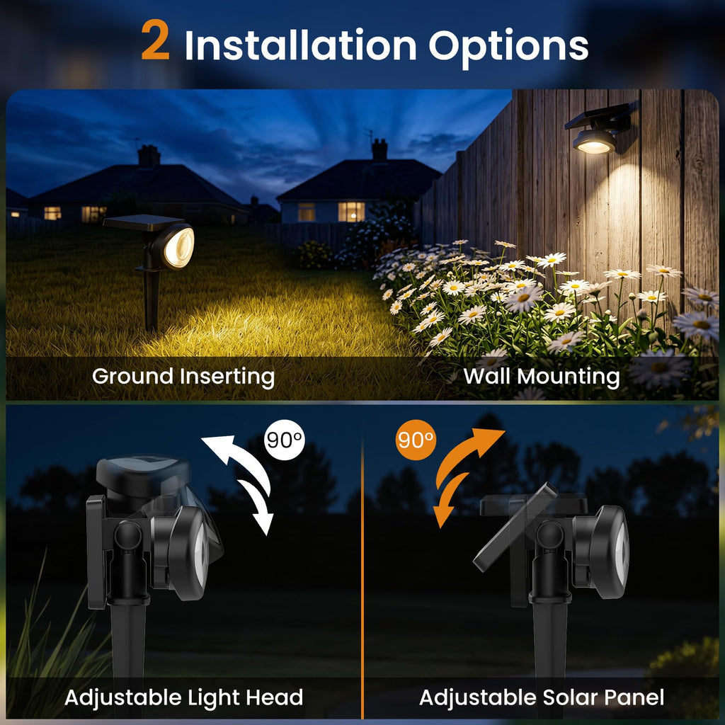 IP67 Solar Lights Outdoor Waterproof, 2CCT & RGB Landscape Lights, 4 Pack