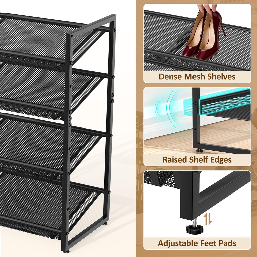 4 Tier Expandable Shoe Rack, Shoe Organizer for Closet, Entryway & Garage