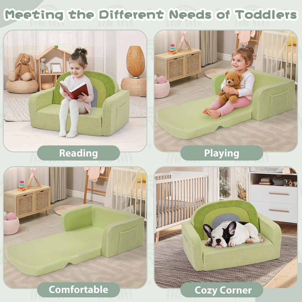 Extra Wide Kids Couch, in-1 Soft Toddler Couch with Blanket, Comfy Toddler Chair, Convertible Sofa with Cute