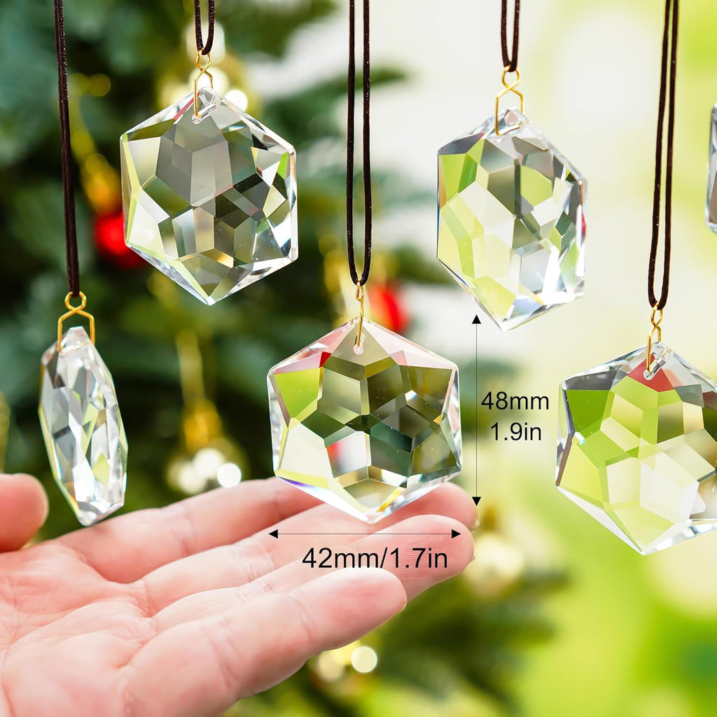12 Pcs Clear Crystal Hexagon Suncatcher Prisms Window Hanging Decor - Clear Crystal Hexagon Sun Catcher Prisms