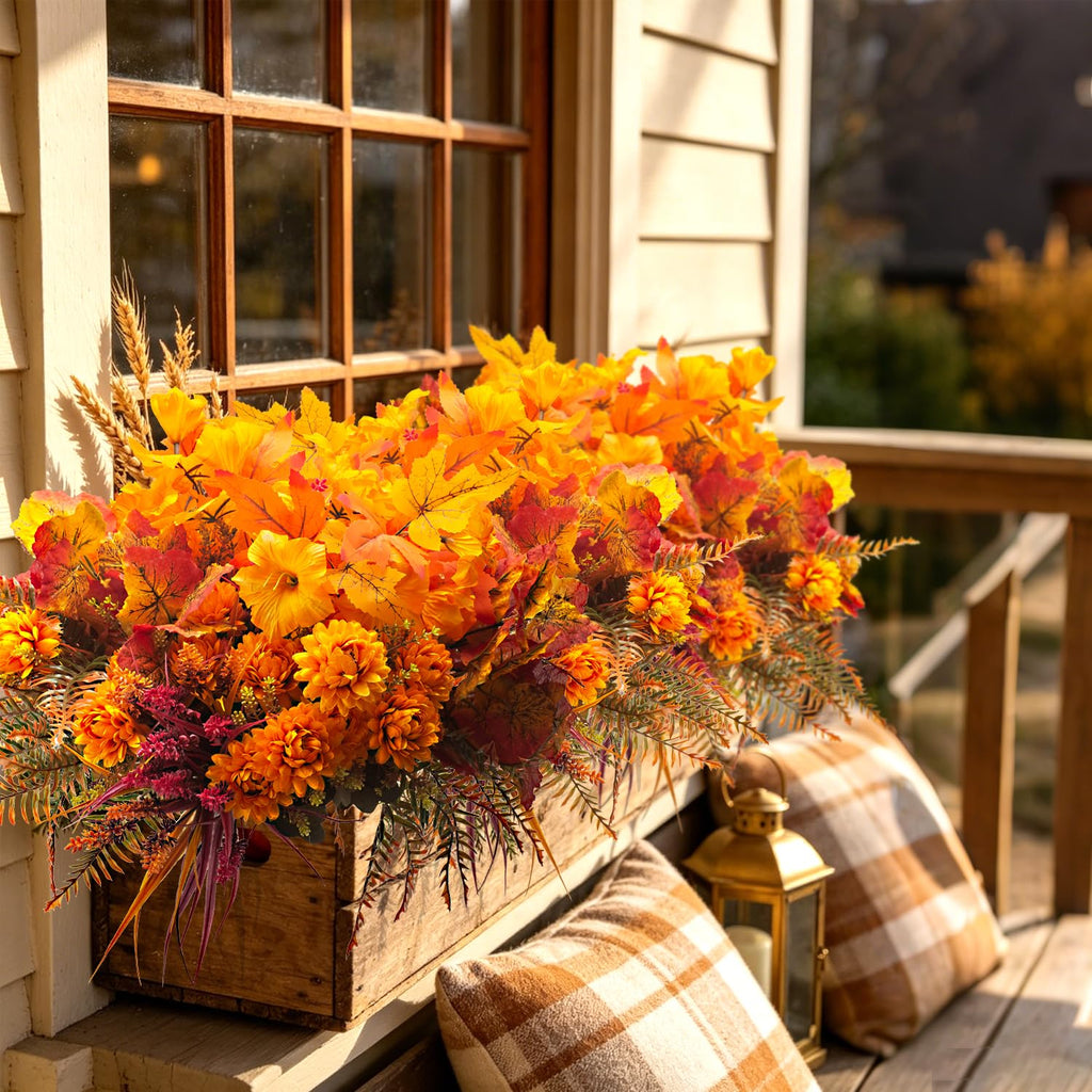 12 PCS Artificial Fall Flowers UV Resistant Fake Mums for Outdoors