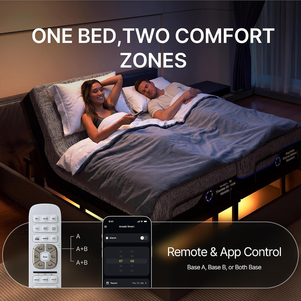 Amada Adjustable Bed Split King with Massage, Zero Gravity & Anti-Snore - Set of 2