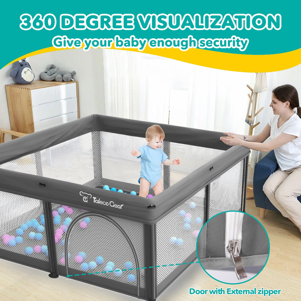 Foldable Baby Playpen for Babies and Toddlers, 50x50 Inch Portable Play Yard, Collapsible Play Pen with Mat, Visible