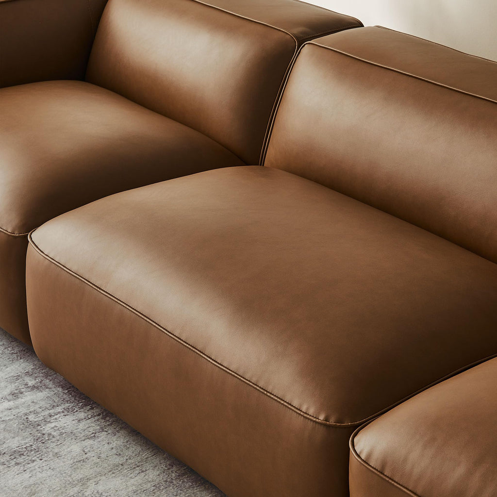 Auren Vegan Leather 3 Piece Modular Sofa in Coffee - Faux Leather 3 Seater Couch - Comfy Mid Century Modern PU