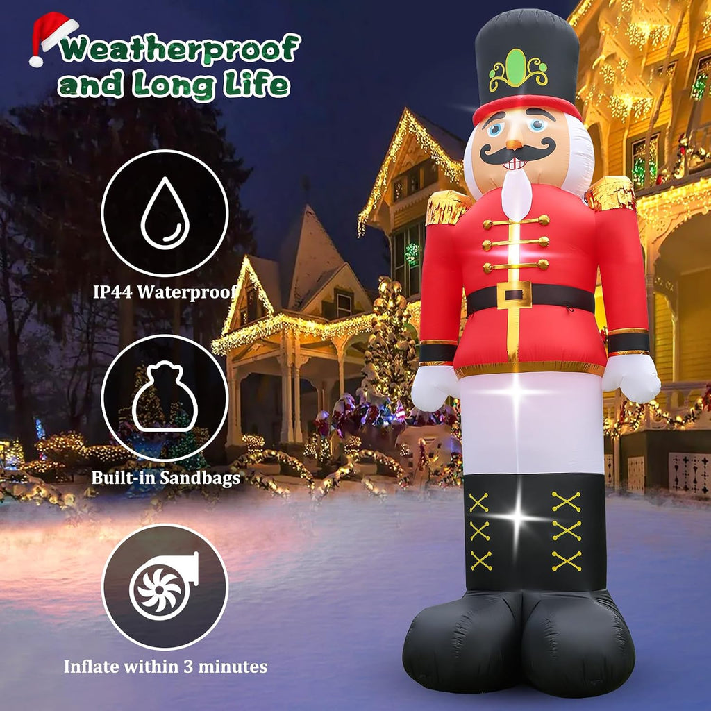 12 FT Christmas Inflatable Nutcracker Soldier Outdoor Yard Decoration, Blow up Soldier Built-in Bright LED Light