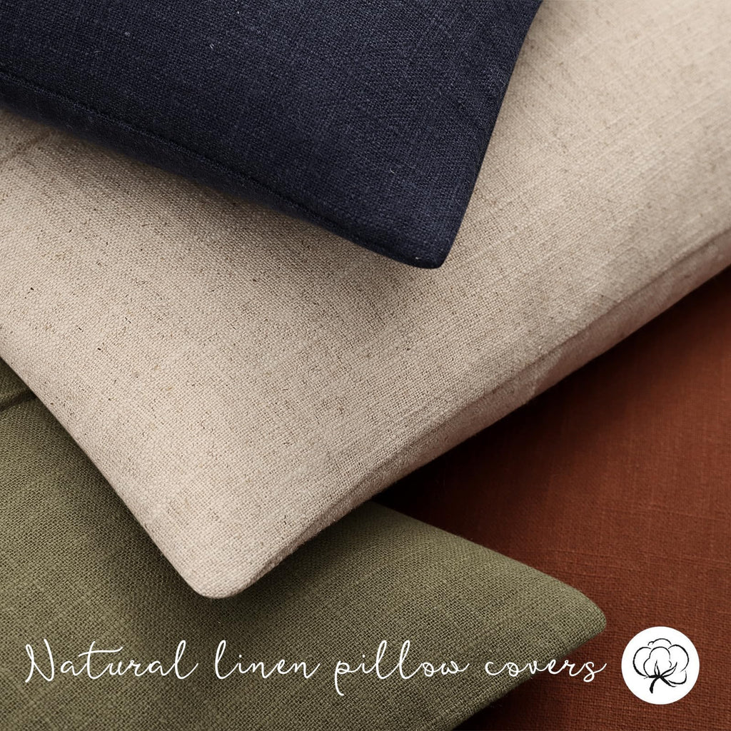 Decorative Linen Throw Pillow Covers 24x24 Set of 2 Solid Handcrafted Striped Cushion Covers for Bed Soft Modern