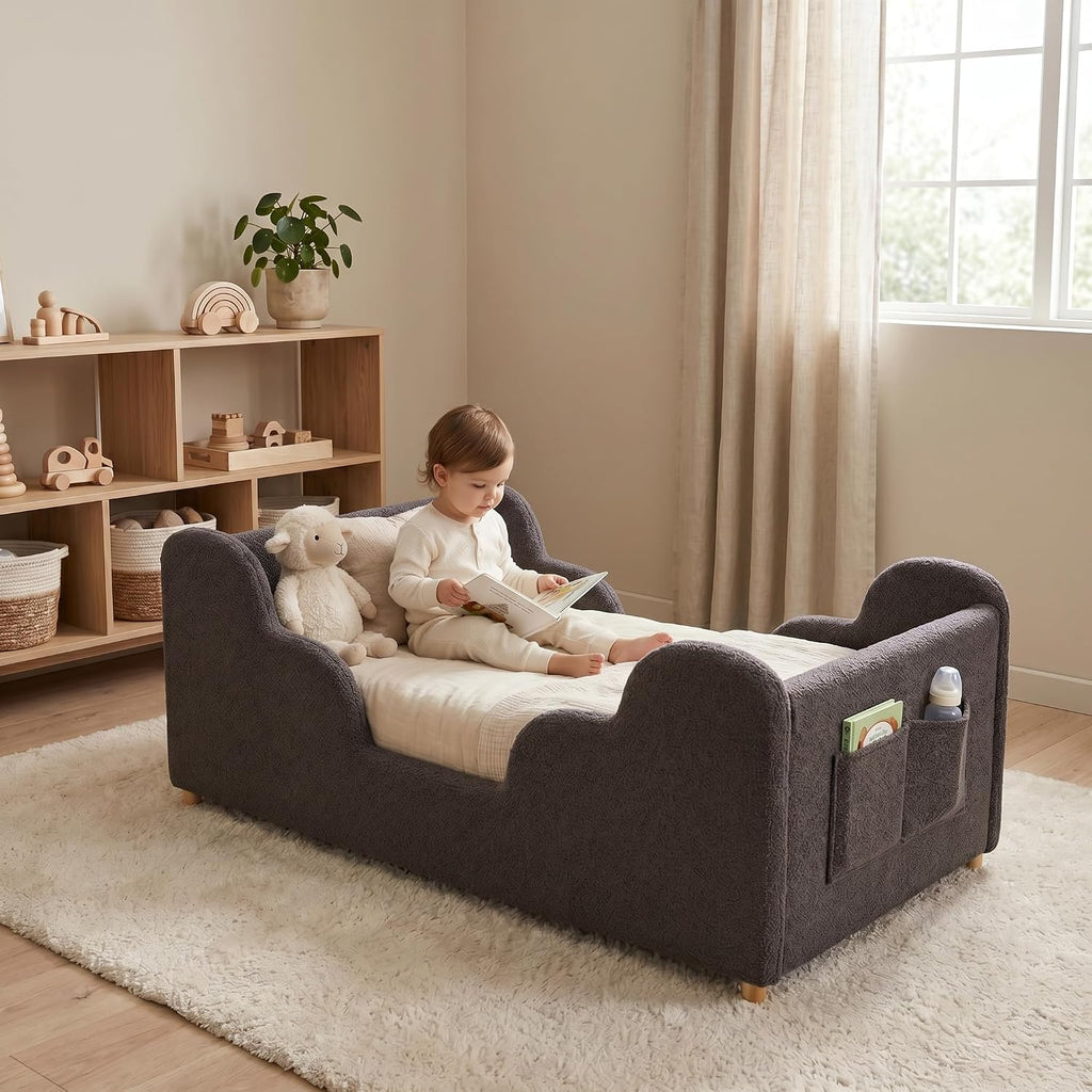 Toddler Floor Bed, Soft Montessori Bed with Removable Rails