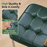 Modern Dining Chairs Set of 2, Faux Leather Upholstered Dining Room Chairs with Cane Rattan Back and Metal Legs, Boho Kitchen Chairs, Green