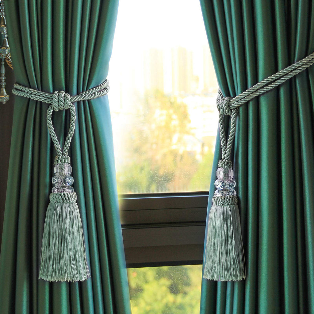 Tassel Curtain Tiebacks Handmade Curtain Tie Backs, Elegant Crystal Curtain Holdbacks Decor (Blue, 2P)