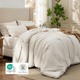 King Comforter Set Beige - Bed in a Bag King Bedding 7 Pieces, Cationic Dyed Bed Set Gift for Family