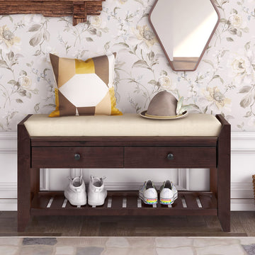 Modern Wood Shoe Rack Bench with Storage and Seat Cushion Entryway Bench with Shoe Shelf Espresso