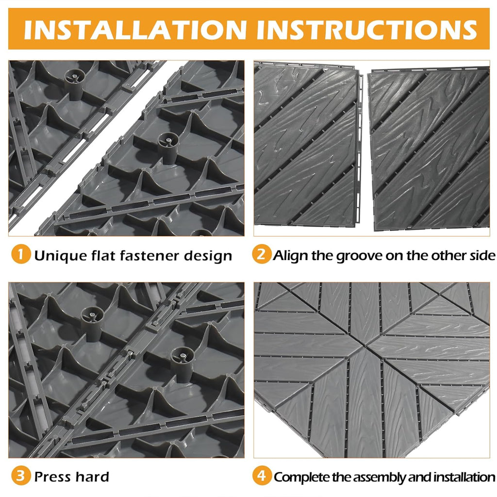 Interlocking Deck Tiles, Anti-Slip Plastic Tiles for All Weather, Outdoor/Indoor Flooring for Patio, Porch, Poolside