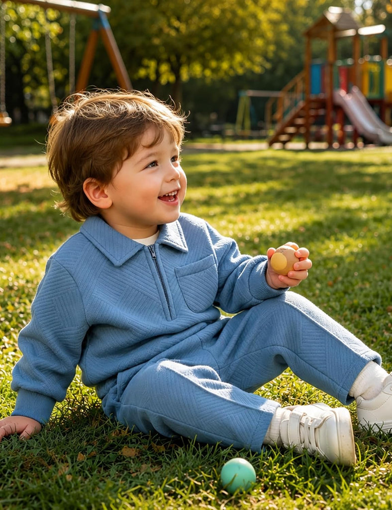 Toddler Baby Boy Fall Clothes Half Zipper Long Sleeve Sweatshirt and Pants with Pockets 2Pcs Winter Outfits Set