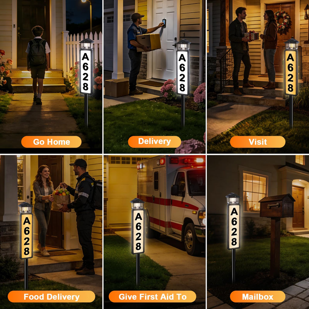 Solar Address Sign, House Numbers for Outside with Dual Solar Panels