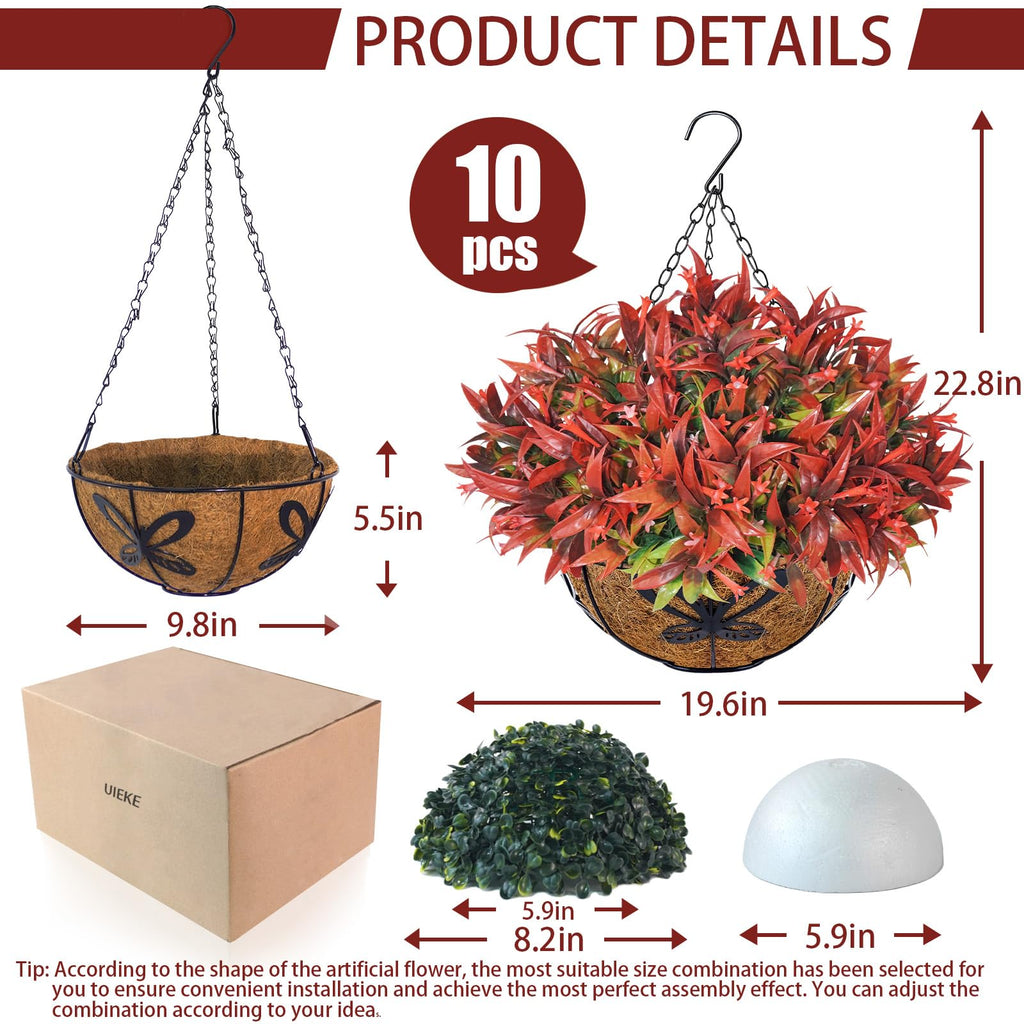 2PCS Artificial Hanging Flowers for Outdoors with Hanging Basket, 22.8" 10pcs UV Resistant Fall Faux Flowers, Fake