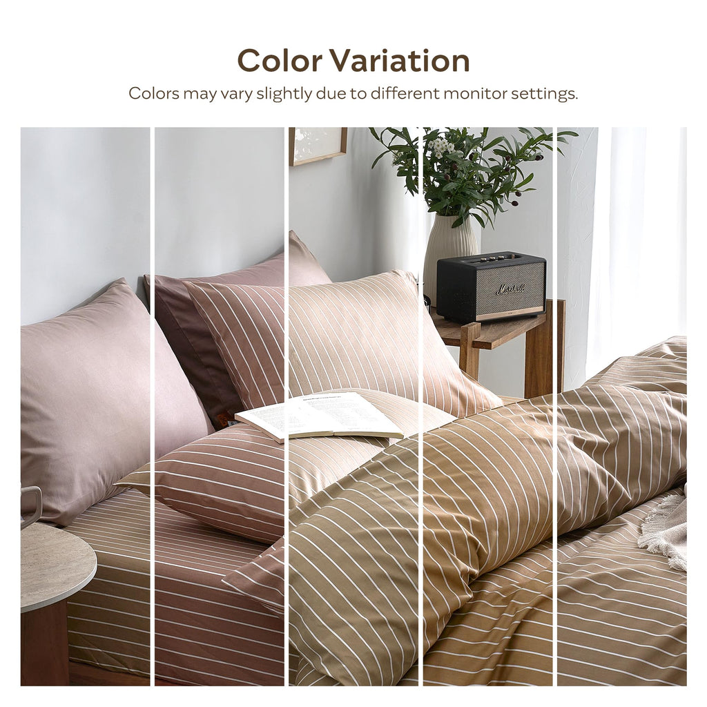 100% Cotton Brown Vertical Stripe Duvet Cover Set