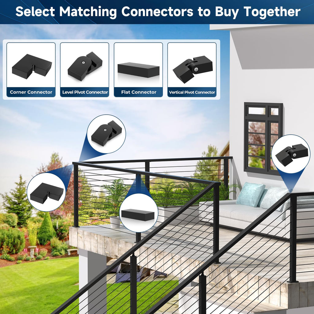6'6" Black Stainless Steel Handrail for Cable Railing System 3 Pack