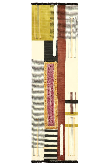 Kilim Runner 2.6x10 Cotton Runner Rug Brown & Yellow Indoor Outdoor 0.19 inches Stone Easy Washable Hand Wash Cotton