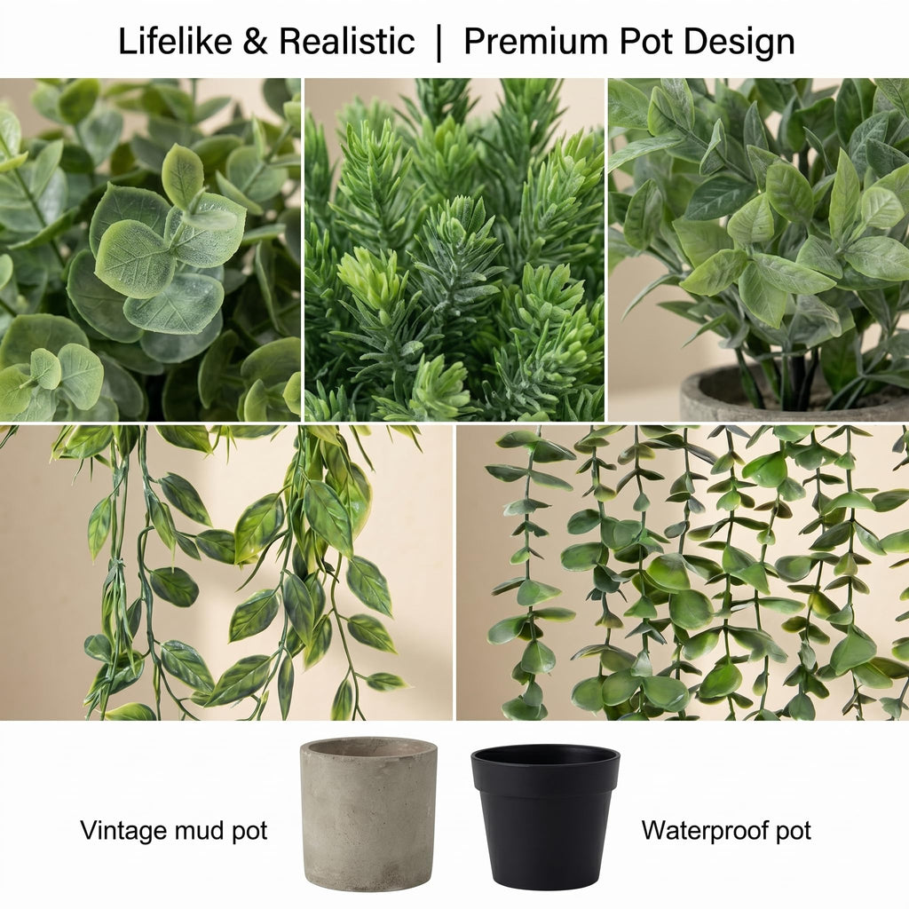 Artificial Hanging Plants 5 Pack - Small Fake Potted Ivy Plants for Indoor or Outdoor Décor, Wall Shelf Home Office