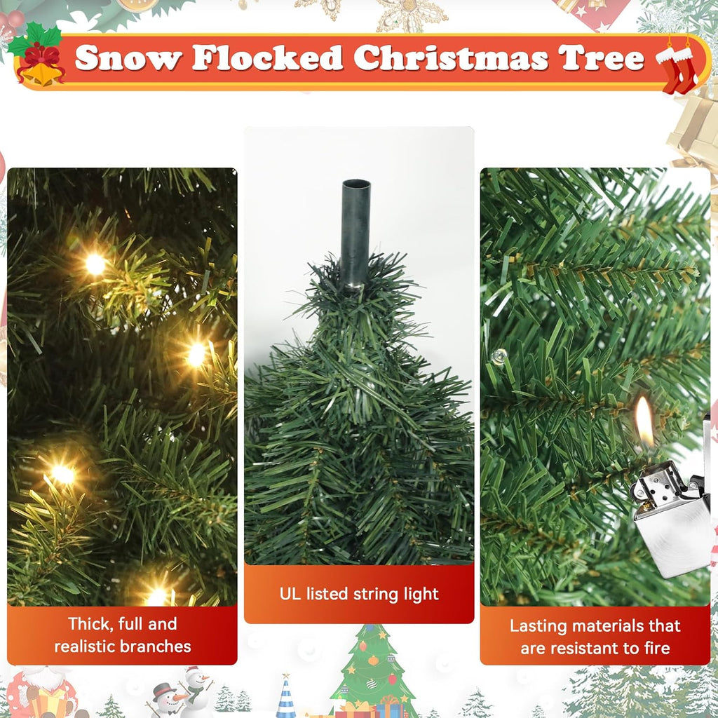 Green Pencil Artificial Christmas Tree Pre-Lit with Warm Lights, Slim Xmas Tree