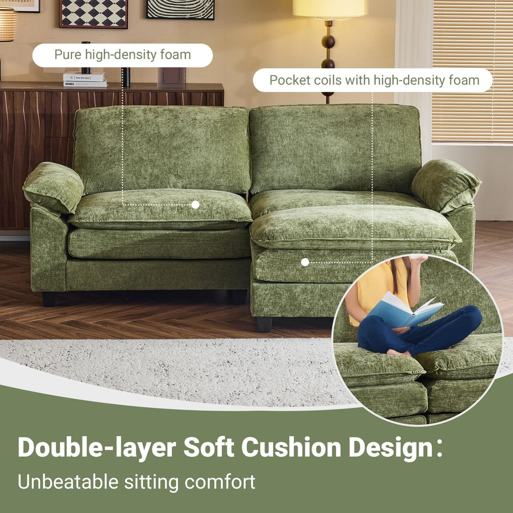 87" Convertible Sectional Sofa, L-Shaped Deep Seat Sofa Couch, Modern 2-Seat Loveseat Sofa with Ottoman for Small
