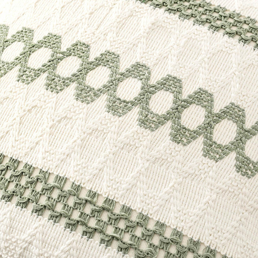 Set of 2 Sage Green Boho Decorative Lumbar Pillow Covers 12x24 Inch