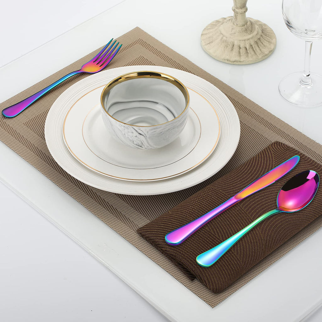 Rainbow Silverware Flatware Set for 8, 40 piece Stainless Steel Colorful Cutlery With Titanium Plated, Tableware