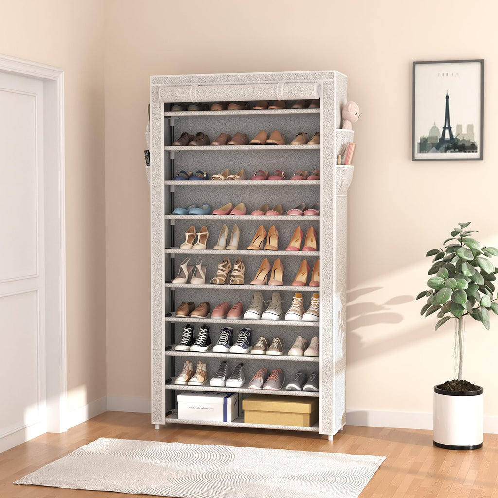 10 Tier Shoe Rack with Covers Large Capacity Stackable Tall Shoe Shelf Storage for 50-55 Pairs Shoe and Boot, Sturdy