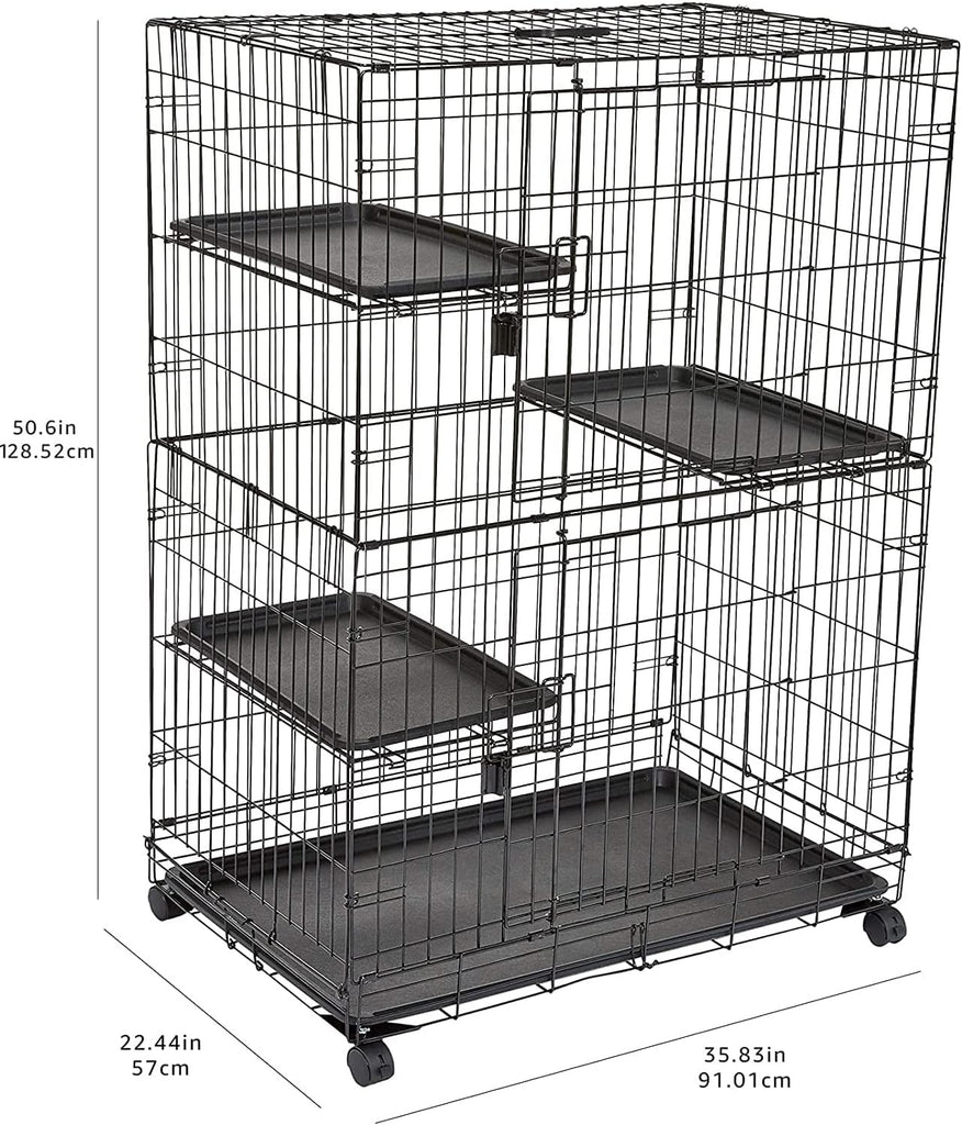 Large 3-Tier Cat Cage Playpen with Easy to Clean Removable Tray, Front Doors, Portable, Foldable, 35.8" x 22.4" x