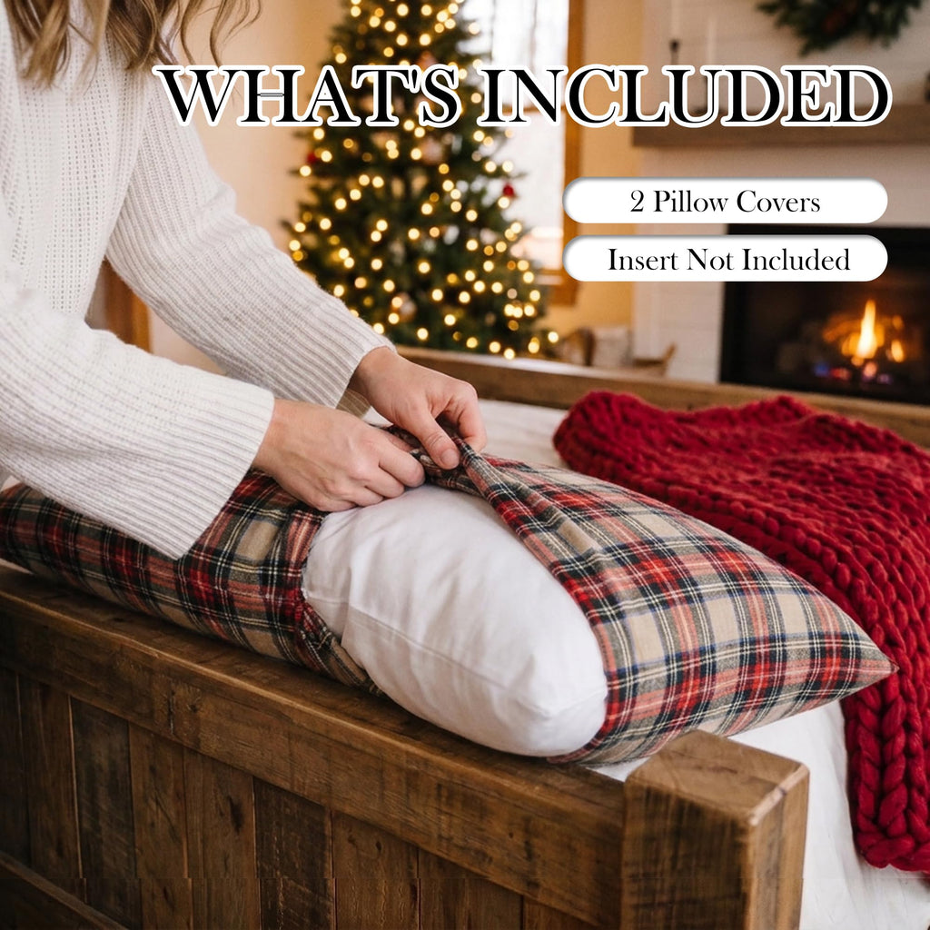 14x36 Brown Christmas Tartan Plaid Long Lumbar Pillow Cover, Cottage Decor