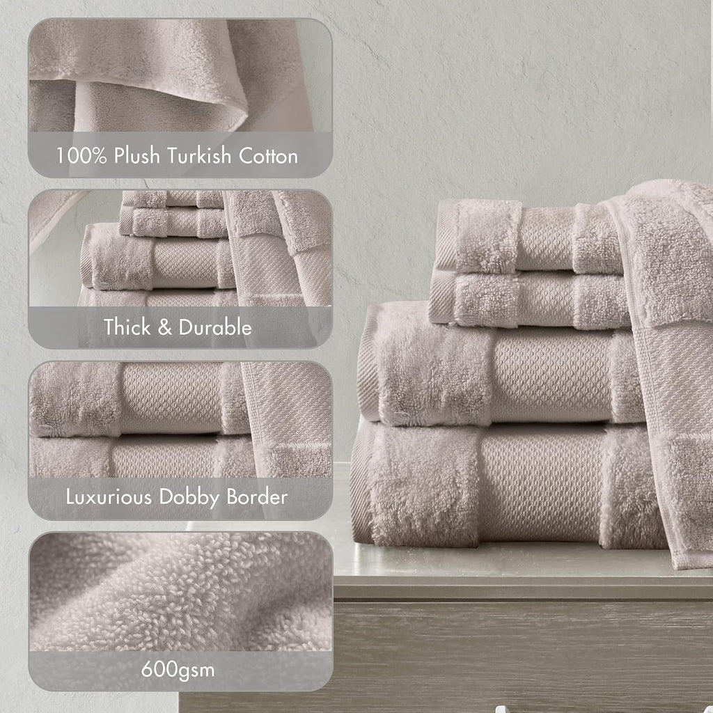 Park 100% Turkish Cotton 600 GSM Bath Towel Set, 6 Piece, Taupe | Low Twist Quick Dry Shower Towels , Luxury