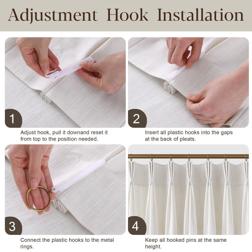 100 Inch Extra Wide Pinch Pleated Linen Curtains 108 Inch Length Bedroom Natural Cream Beige Privacy Drapes Light