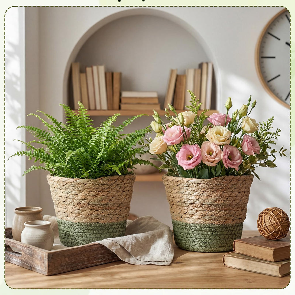 24 Pcs Wicker Plant Basket Bulk with Liners Woven Planter Baskets Bulk for Indoor Outdoor Seagrass Plants Woven