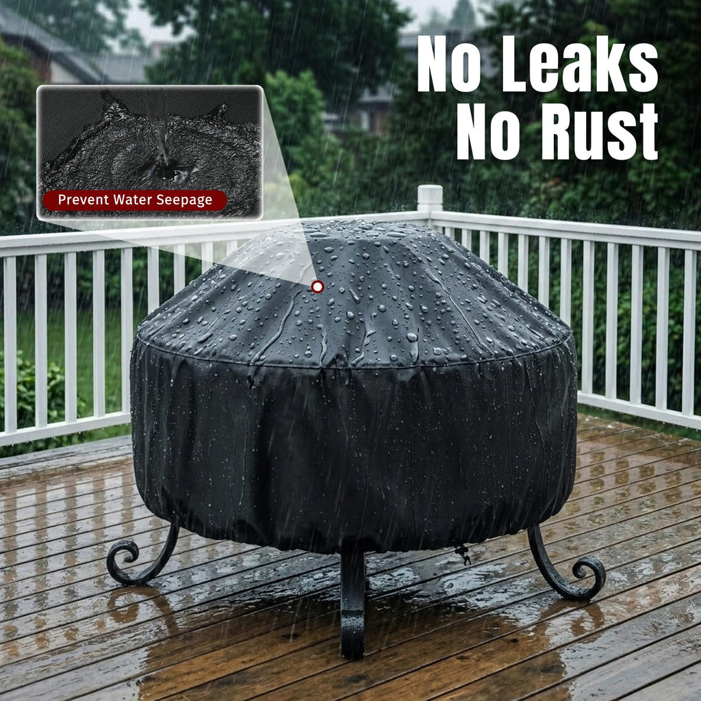 Fire Pit Cover Round 36 In, Outdoor Fire Pit Cover for 30-36 Inches Fire Pits, Windproof Drawstring & Waterproof