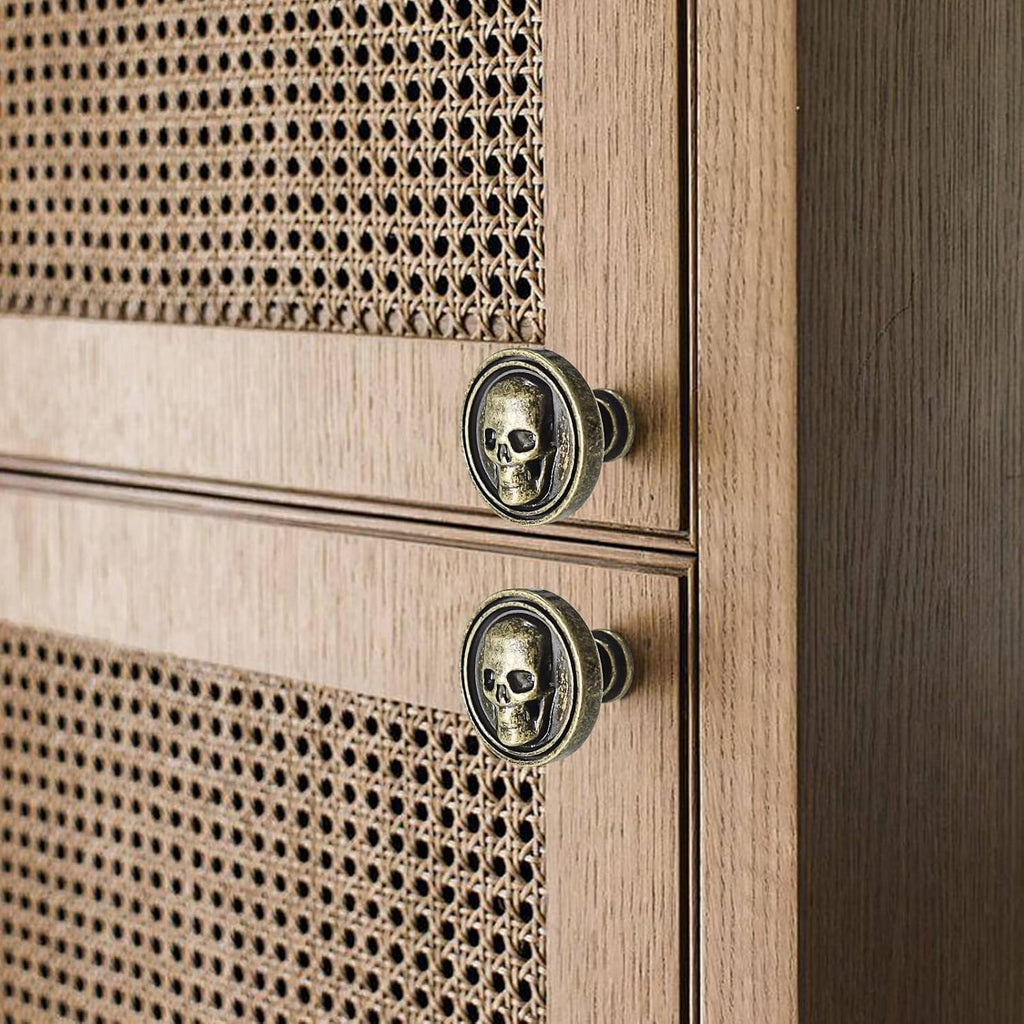 Vintage Skull Knob, 6 pcs Single Hole Cabinets Pulls for Drawer, Wardrobes, Bookcases, Dresser, Closets (Bronze)