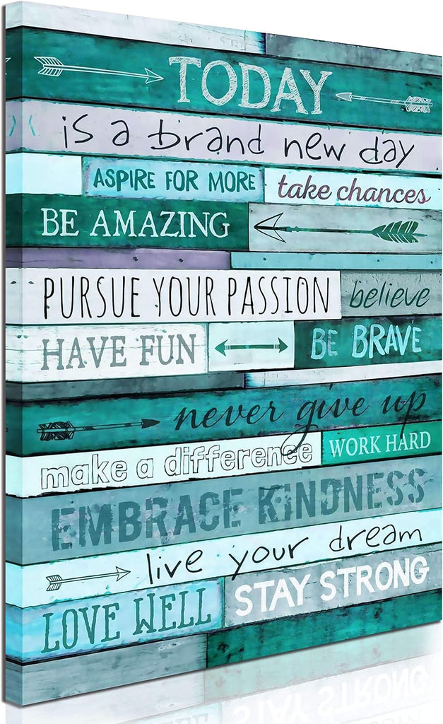 Inspirational Wall-Art - Quotes Office Wall Decor - Teal Wall Decor - Word Artwork Walls With Framed Canvas Art