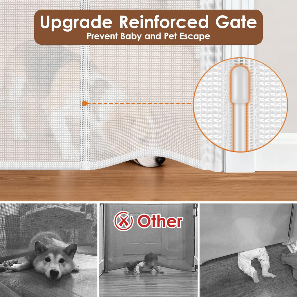 Reinforced 48" Extra Tall Baby Gate with Support Rods, 4 Ft Tall Retractable Gate for Dogs 55" Wide Pet Gates for