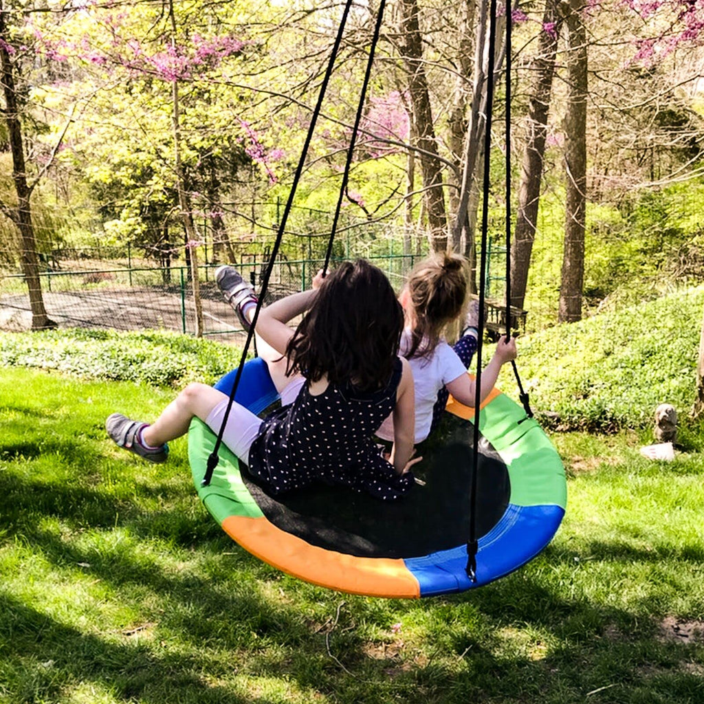 40 Inch Outdoor Saucer Swing, Tree Swing with Adjustable Ropes for Backyard