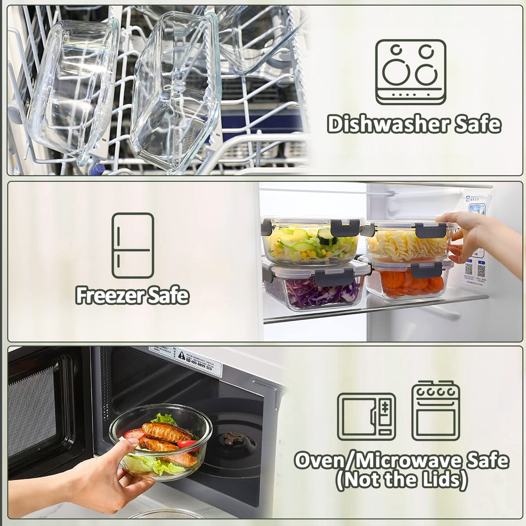 24 Piece Glass Food Storage Containers with Lids,Gray