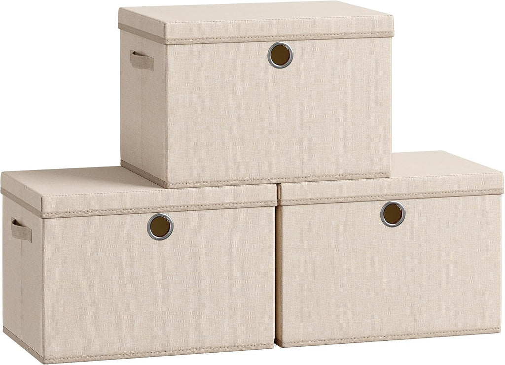 Large Storage Bins with Lids, 3 Pack Foldable Storage Boxes | 3 Pack Foldable Storage Boxes, 41 Quart Fabric Closet