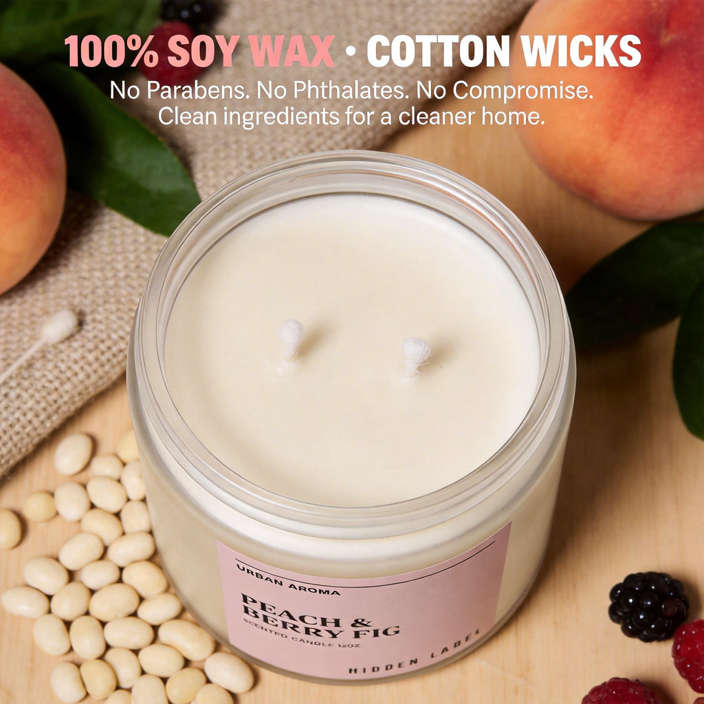 Peach Berry Fig Soy Candle, 12oz 2-Wick, 70H Fruity Warmth