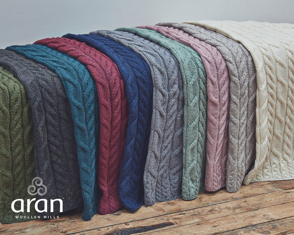 Woollen Mills Irish Cable Knit Blanket Supersoft Throw Made in Ireland 40" x 60" (Seafoam Green)