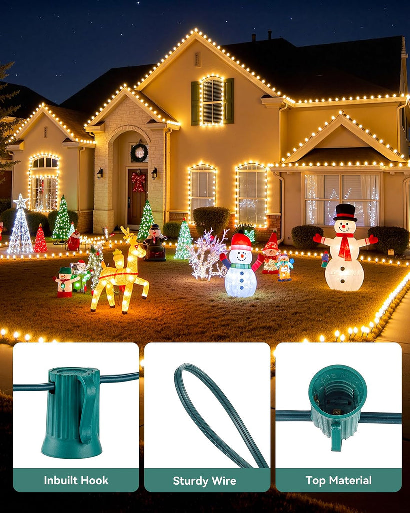 Commercial 500 FT C9/E17 Christmas Light Sockets Set Spool, UL Listed C9 Sockets Patio String Lights C9 Strands - 12"
