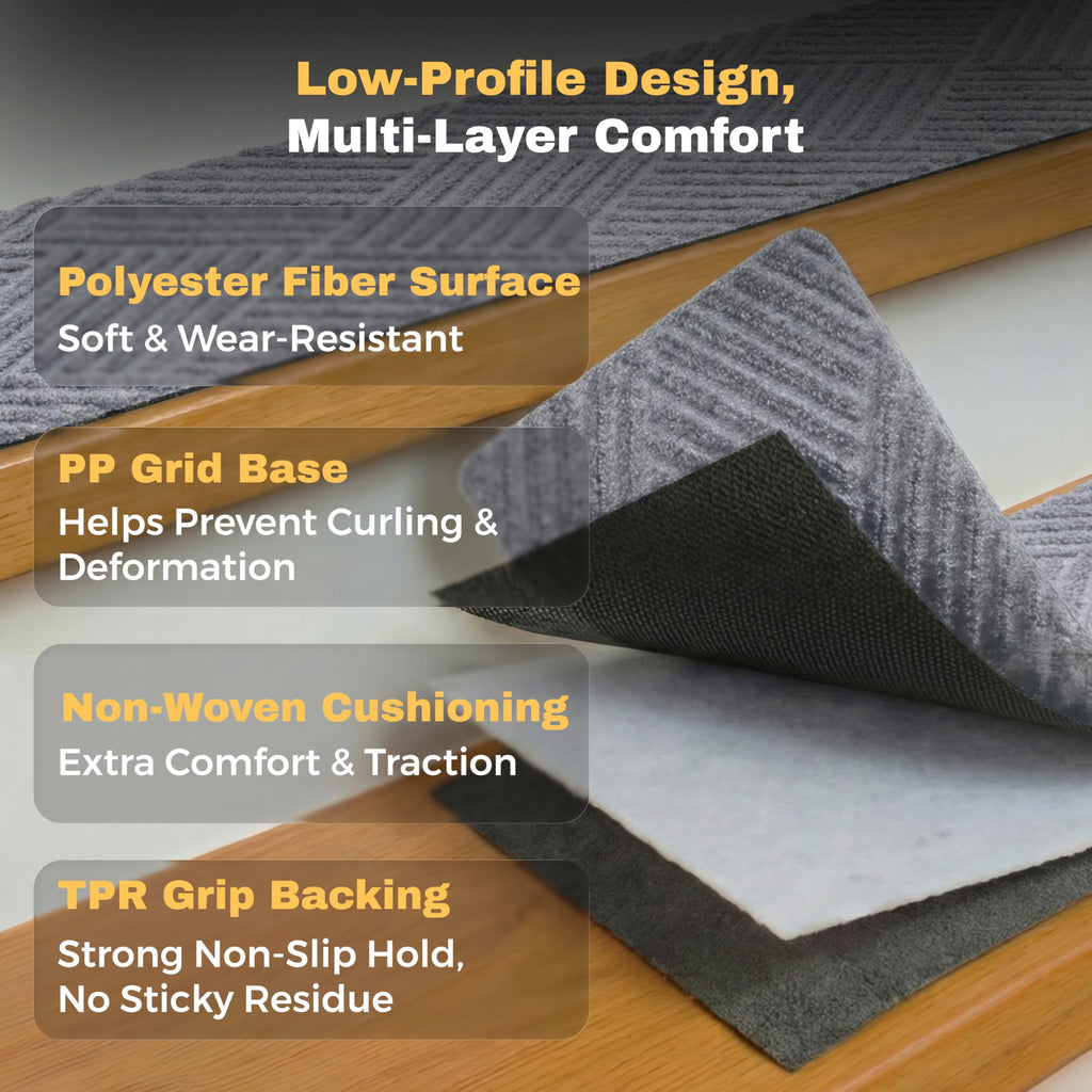 Woven Stair Treads for Wooden Steps, 15 Pack, 8" x 30", Light Gray