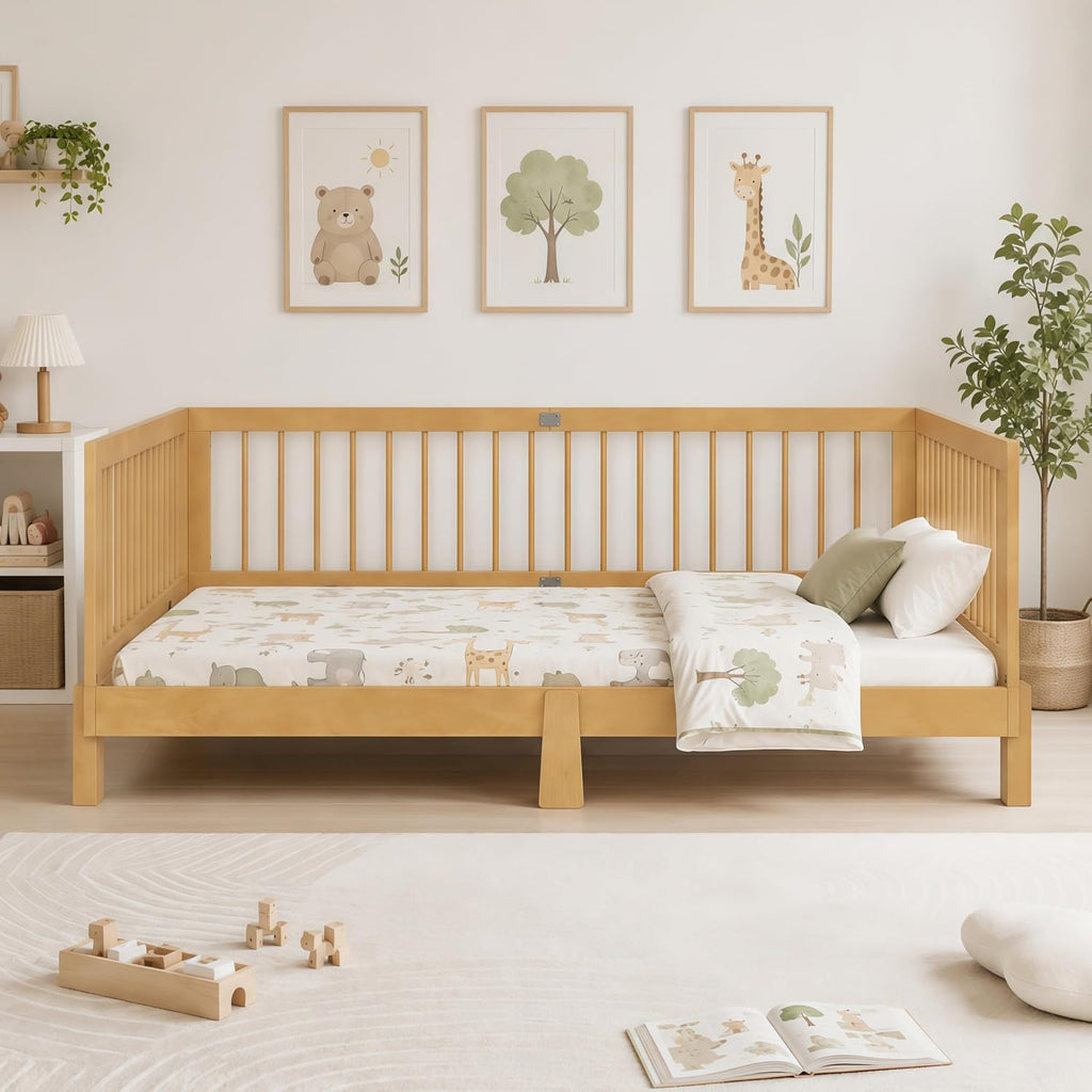 Montessori Floor Bed with Guardrails for Kids, Natural