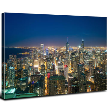 Chicago Skyline Wall America Famous City Night View Paintings Canvas Prints Cityscape Buildings Wall Decor Bedroom