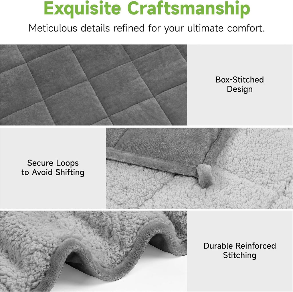Soft Fuzzy Sherpa Fleece Weighted Blanket for Adults, Grey, 60" x 80" | 15 lbs, Dual Sided Flannel, Heavy Blanket